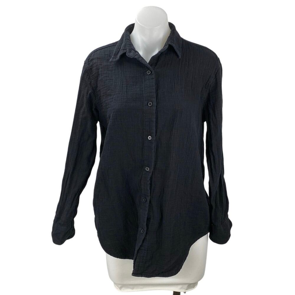 Little Moon Women's Black Gauze Long Sleeve Collar Button Down Shirt Top Size XS